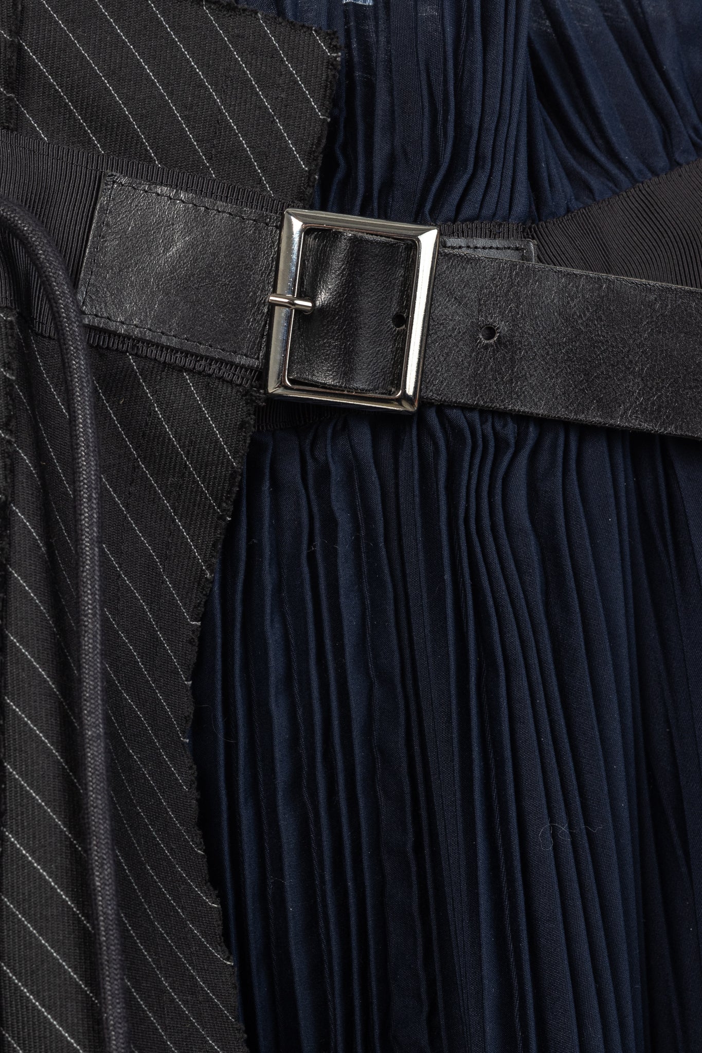 Sacai Black & Navy Pinstripe Docking Pleated Skirt