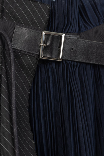Sacai Black & Navy Pinstripe Docking Pleated Skirt