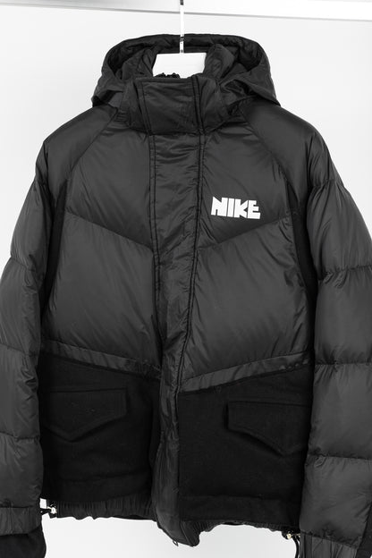 Nike x Sacai Black Loose Splicing Hooded Down Jacket