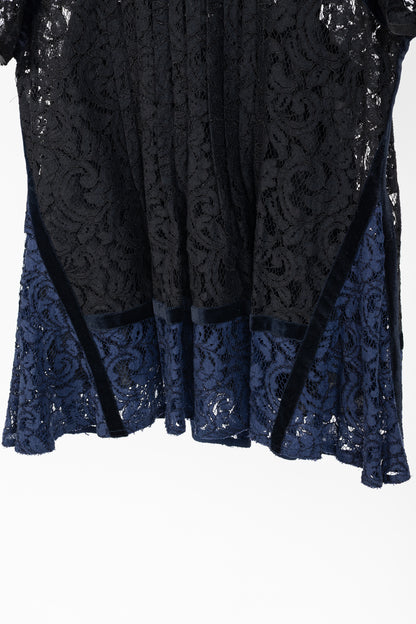 Sacai PF/16 Black & Blue Lace Velvet-Trim Blouse