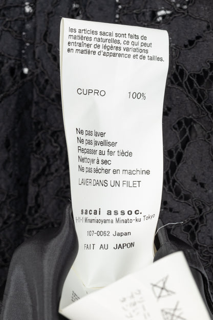 Sacai PF/16 Black & Blue Lace Velvet-Trim Blouse