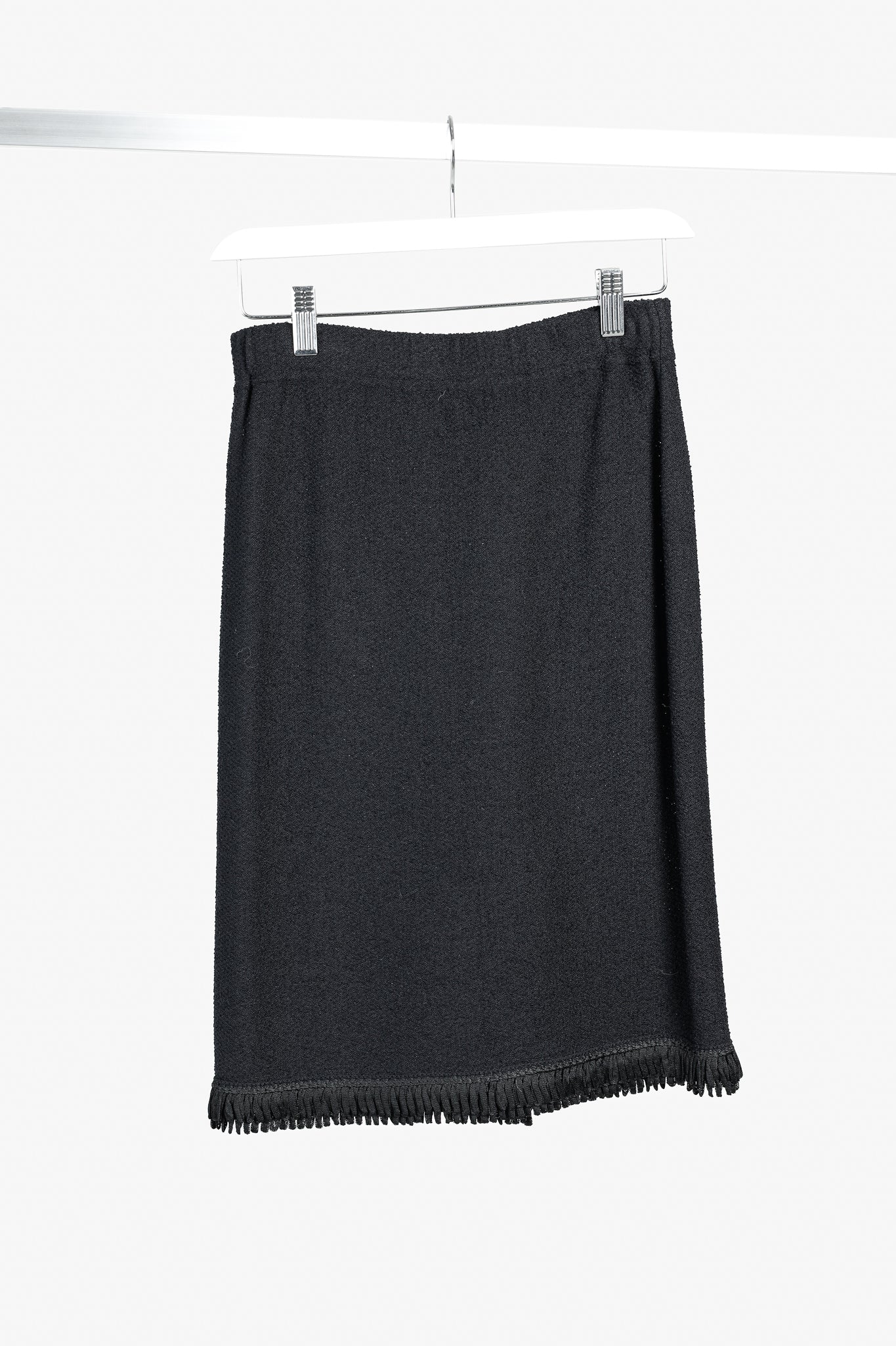 St. John Fringe Hem Straight Black Knit Skirt