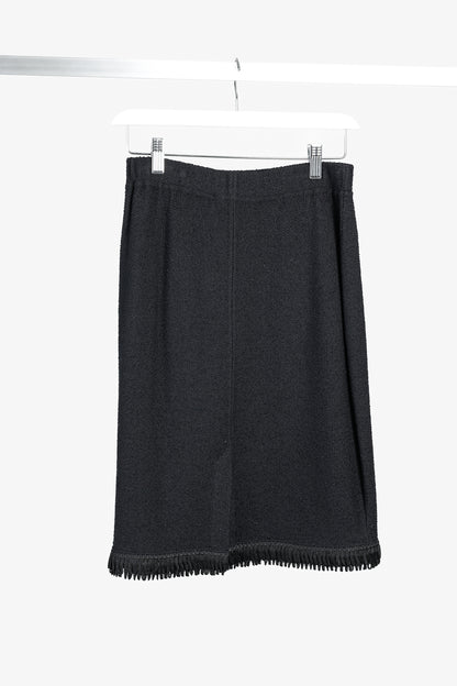 St. John Fringe Hem Straight Black Knit Skirt