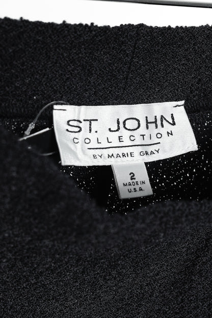 St. John Fringe Hem Straight Black Knit Skirt