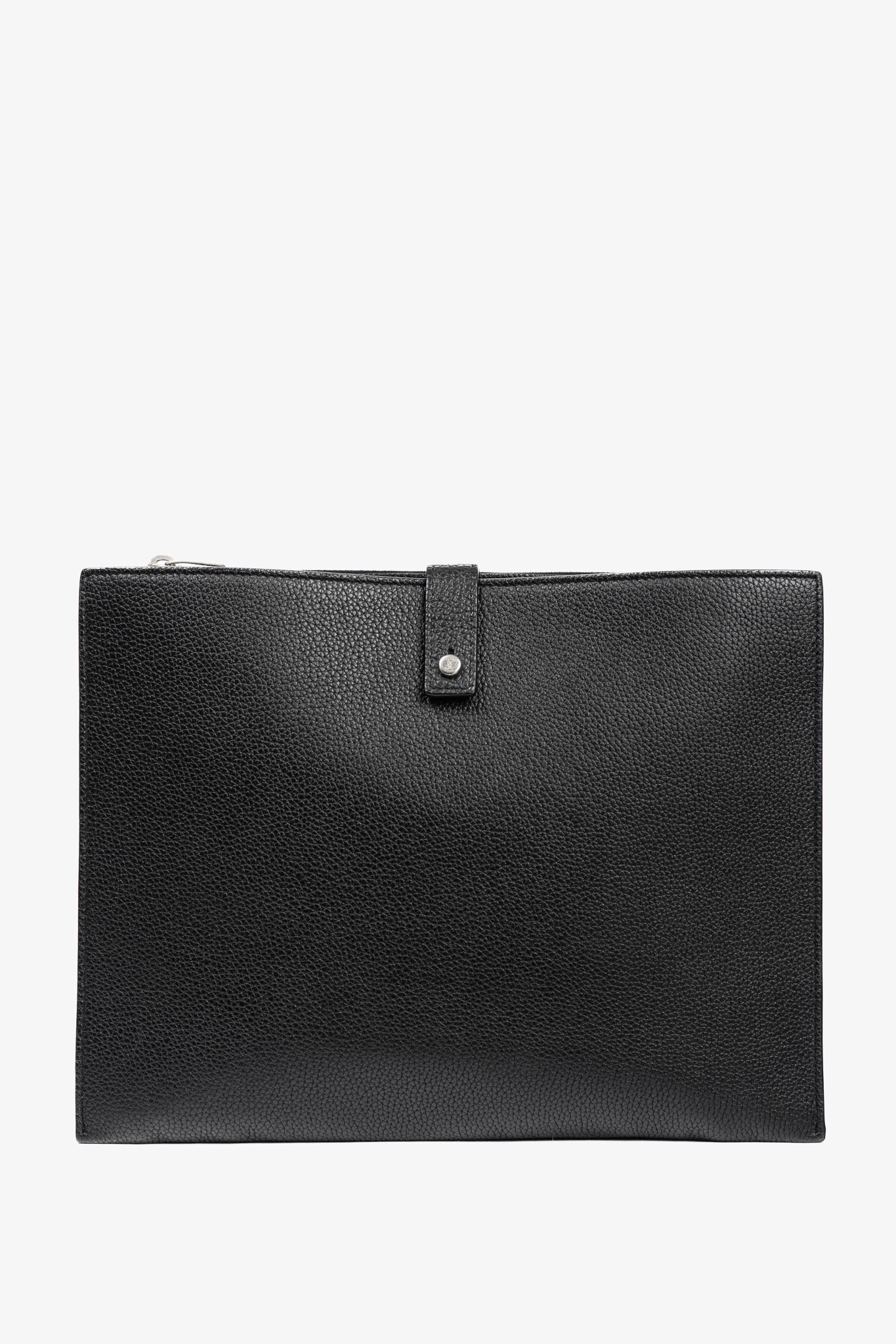 Saint Laurent Black Pebbled-Leather Flat Snap-Closure Clutch