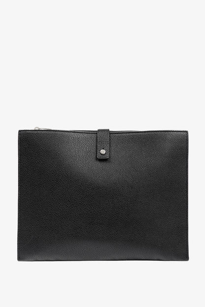 Saint Laurent Black Pebbled-Leather Flat Snap-Closure Clutch