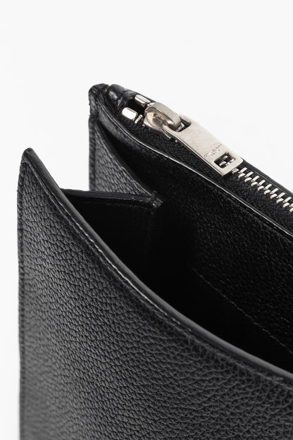 Saint Laurent Black Pebbled-Leather Flat Snap-Closure Clutch