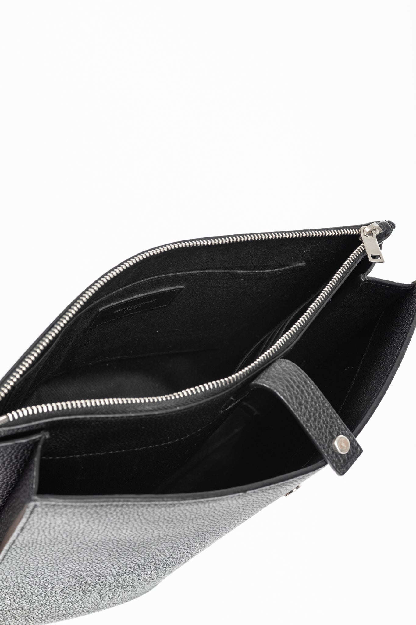 Saint Laurent Black Pebbled-Leather Flat Snap-Closure Clutch