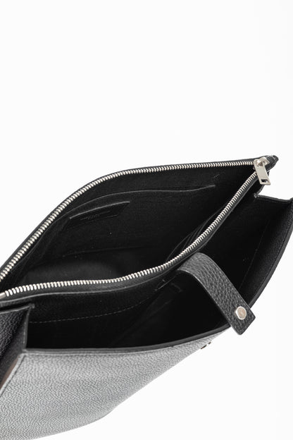 Saint Laurent Black Pebbled-Leather Flat Snap-Closure Clutch