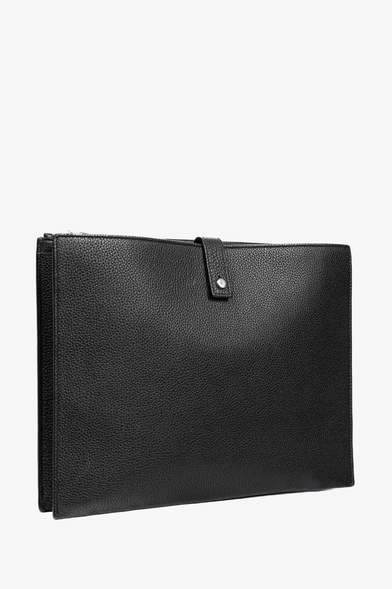 Saint Laurent Black Pebbled-Leather Flat Snap-Closure Clutch