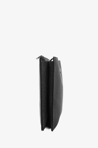 Saint Laurent Black Pebbled-Leather Flat Snap-Closure Clutch