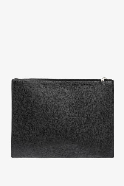 Saint Laurent Black Pebbled-Leather Flat Snap-Closure Clutch