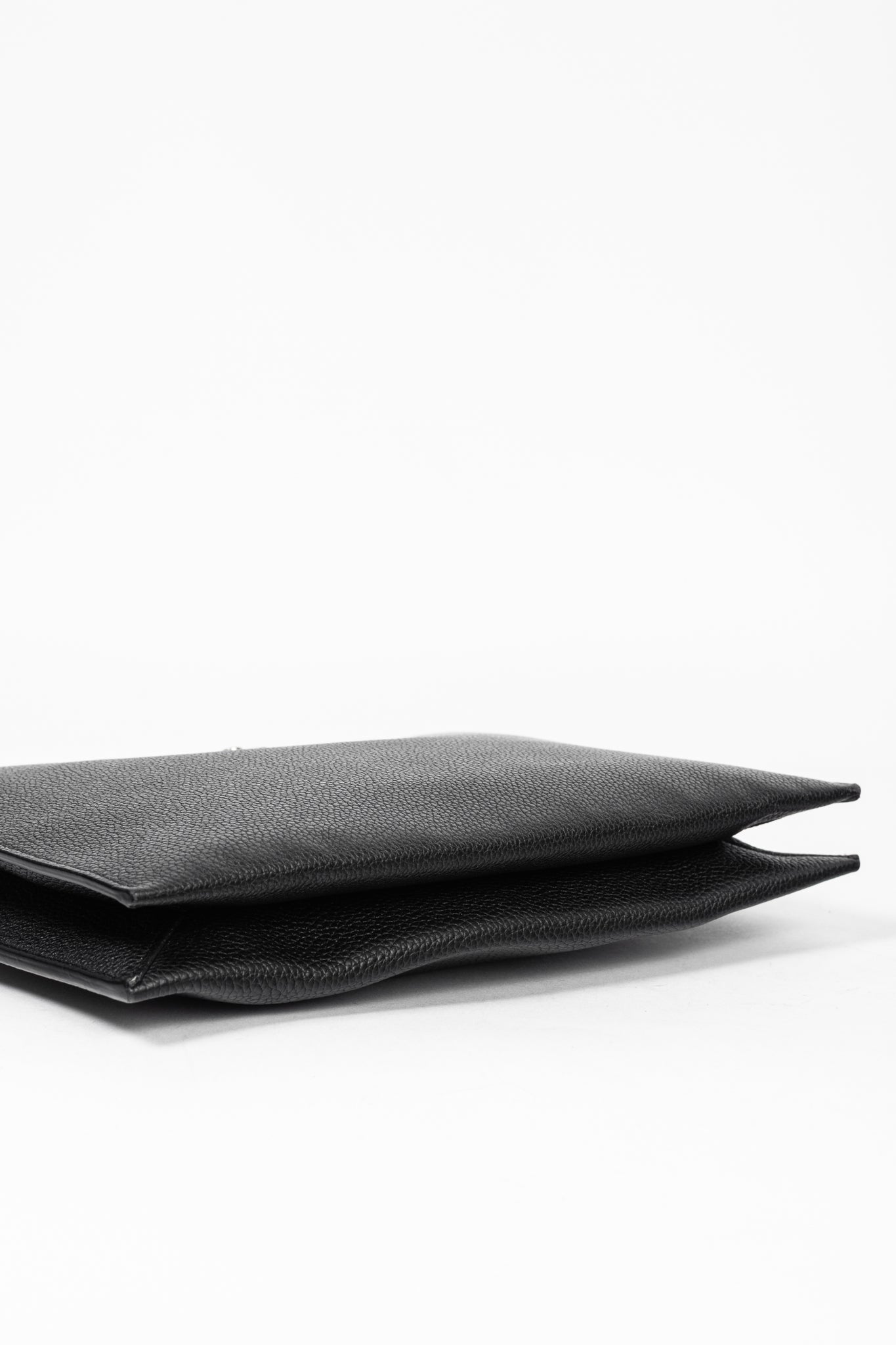 Saint Laurent Black Pebbled-Leather Flat Snap-Closure Clutch