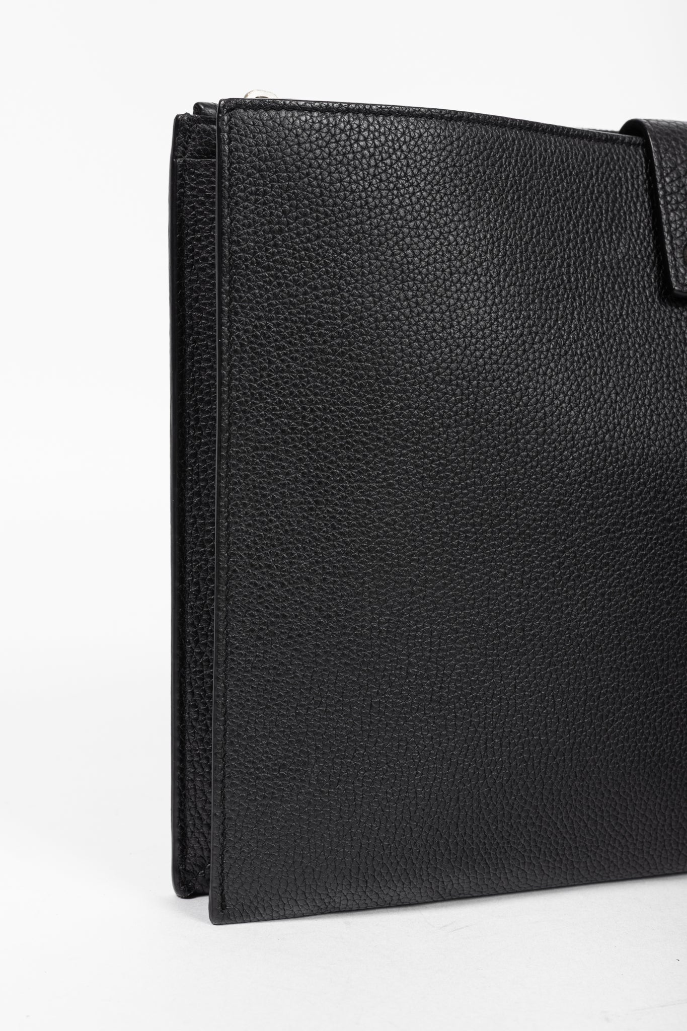 Saint Laurent Black Pebbled-Leather Flat Snap-Closure Clutch