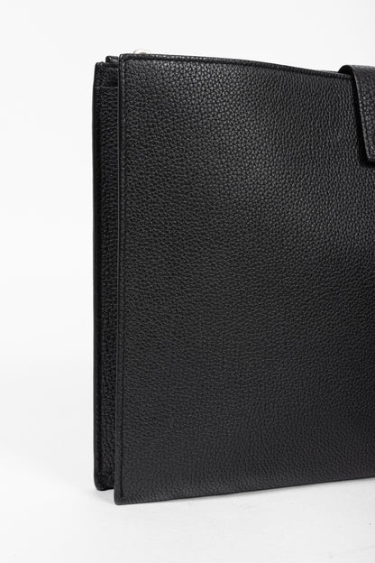 Saint Laurent Black Pebbled-Leather Flat Snap-Closure Clutch