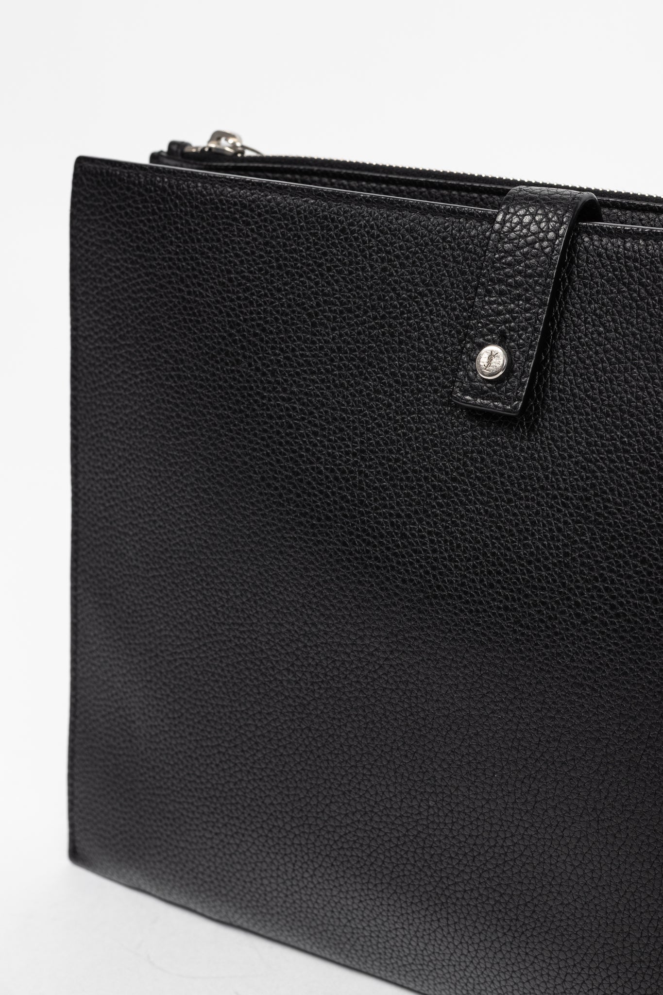Saint Laurent Black Pebbled-Leather Flat Snap-Closure Clutch
