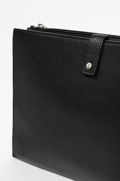 Saint Laurent Black Pebbled-Leather Flat Snap-Closure Clutch