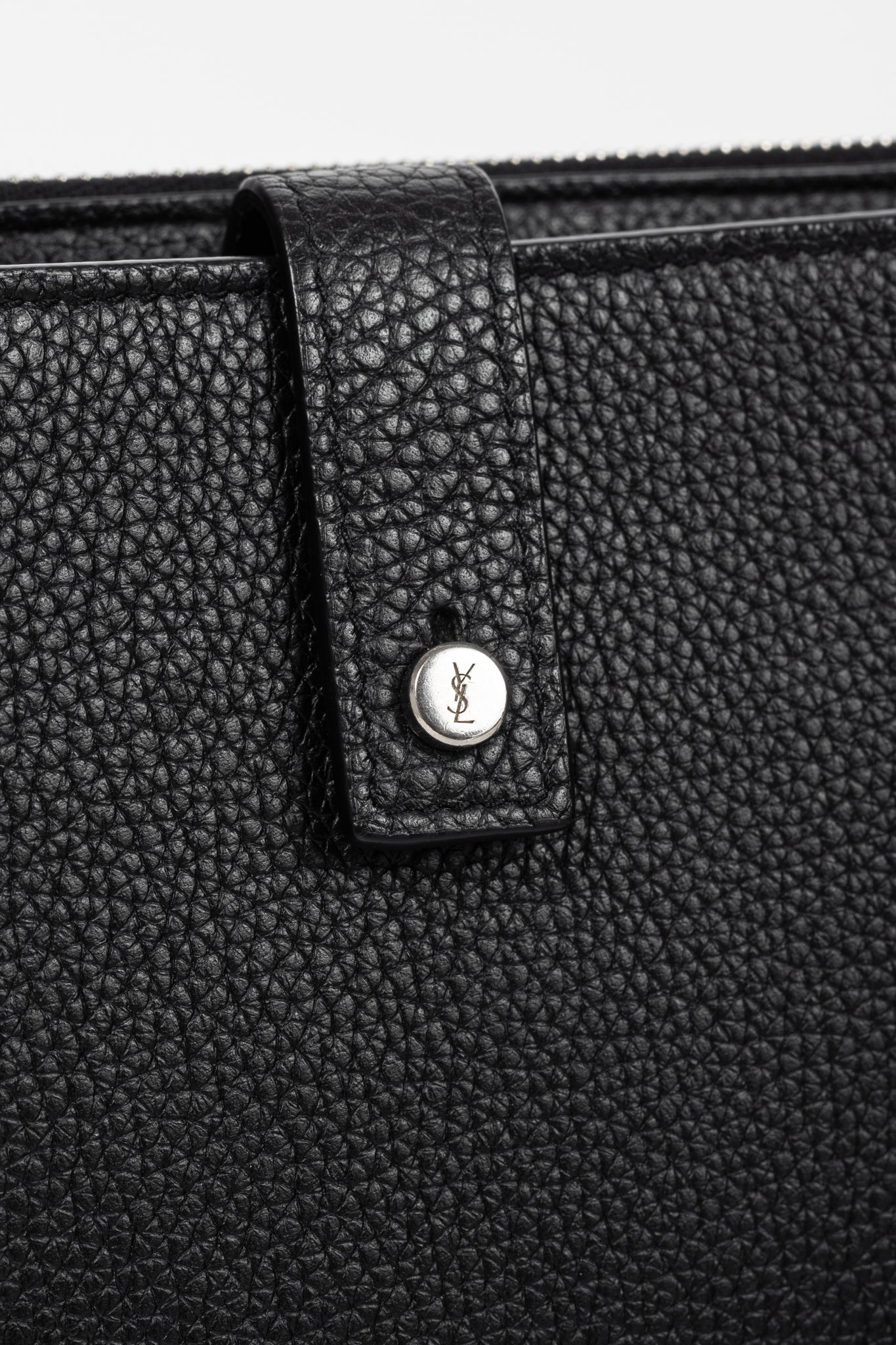Saint Laurent Black Pebbled-Leather Flat Snap-Closure Clutch
