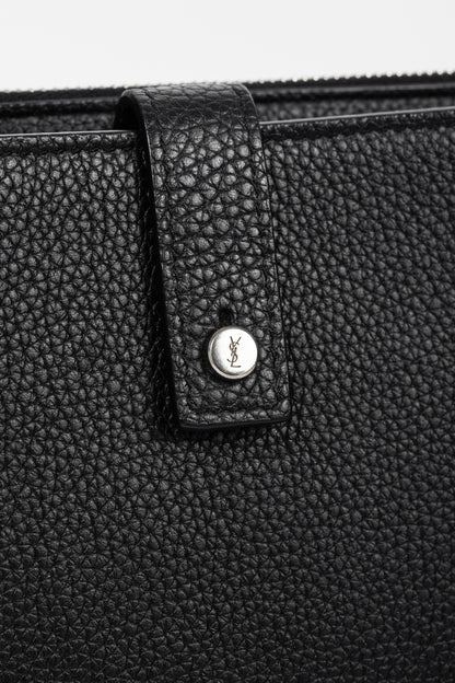 Saint Laurent Black Pebbled-Leather Flat Snap-Closure Clutch