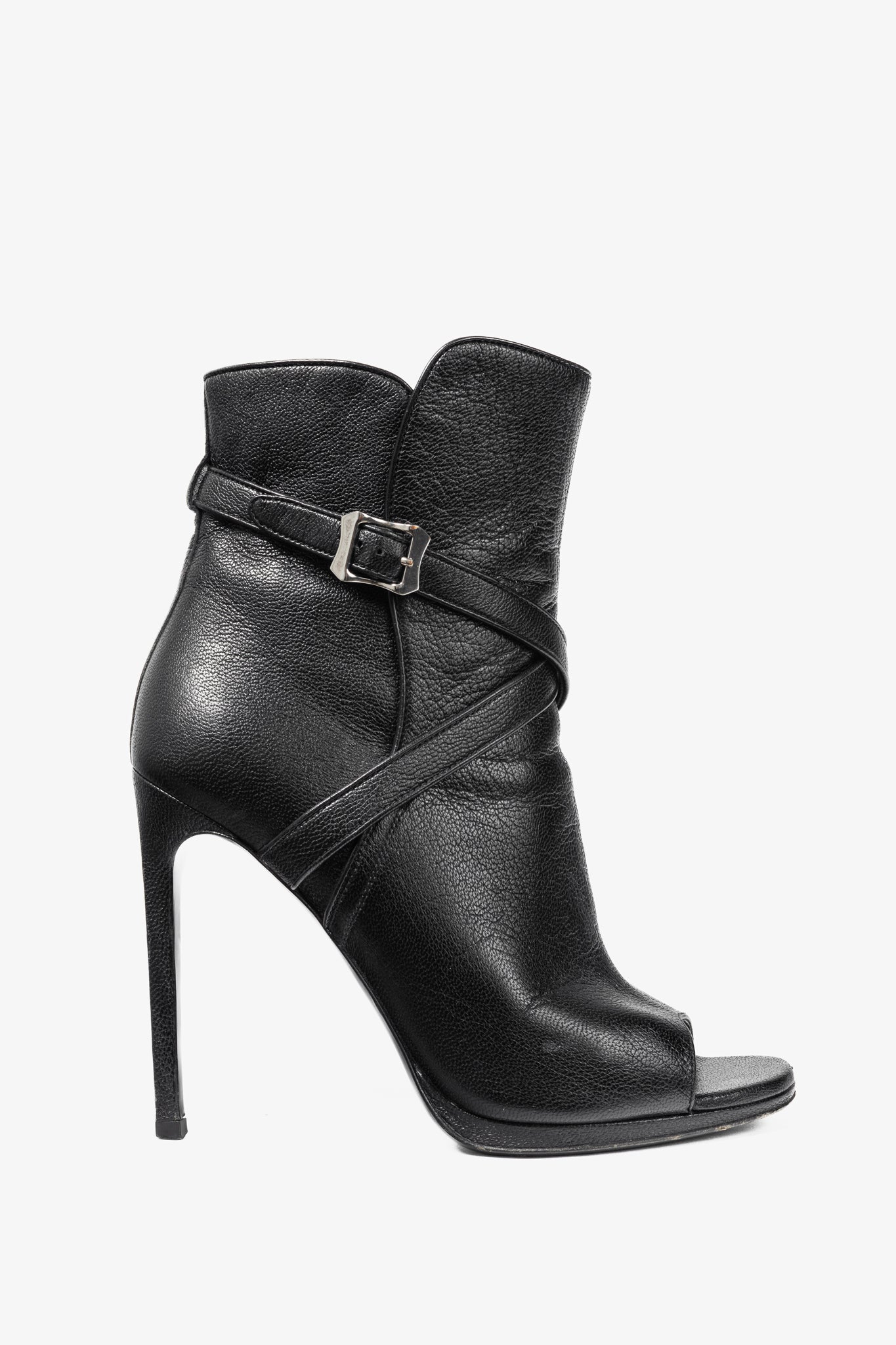 Saint Laurent Nero Leather Wraparound Open-Toe Booties