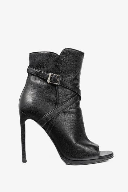 Saint Laurent Nero Leather Wraparound Open-Toe Booties