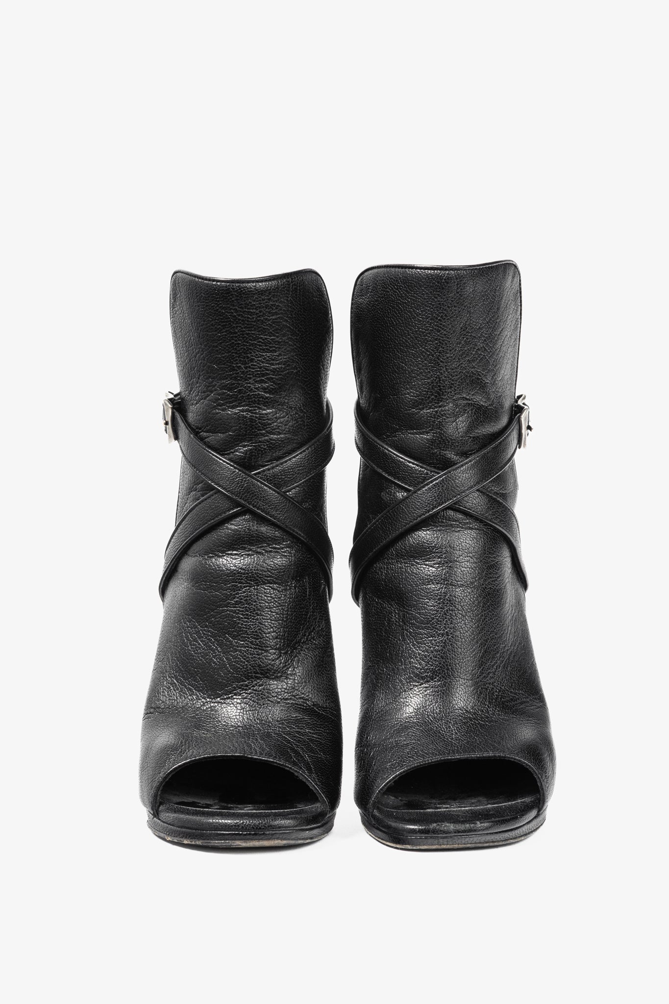 Saint Laurent Nero Leather Wraparound Open-Toe Booties