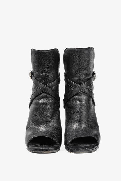 Saint Laurent Nero Leather Wraparound Open-Toe Booties