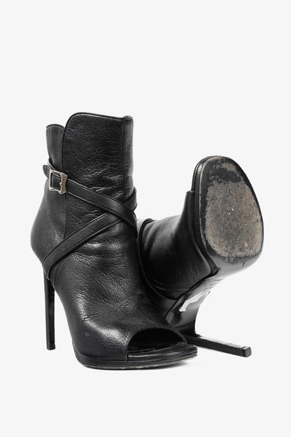 Saint Laurent Nero Leather Wraparound Open-Toe Booties