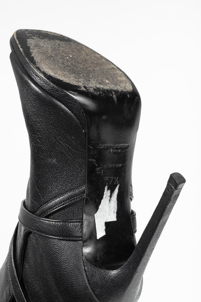 Saint Laurent Nero Leather Wraparound Open-Toe Booties