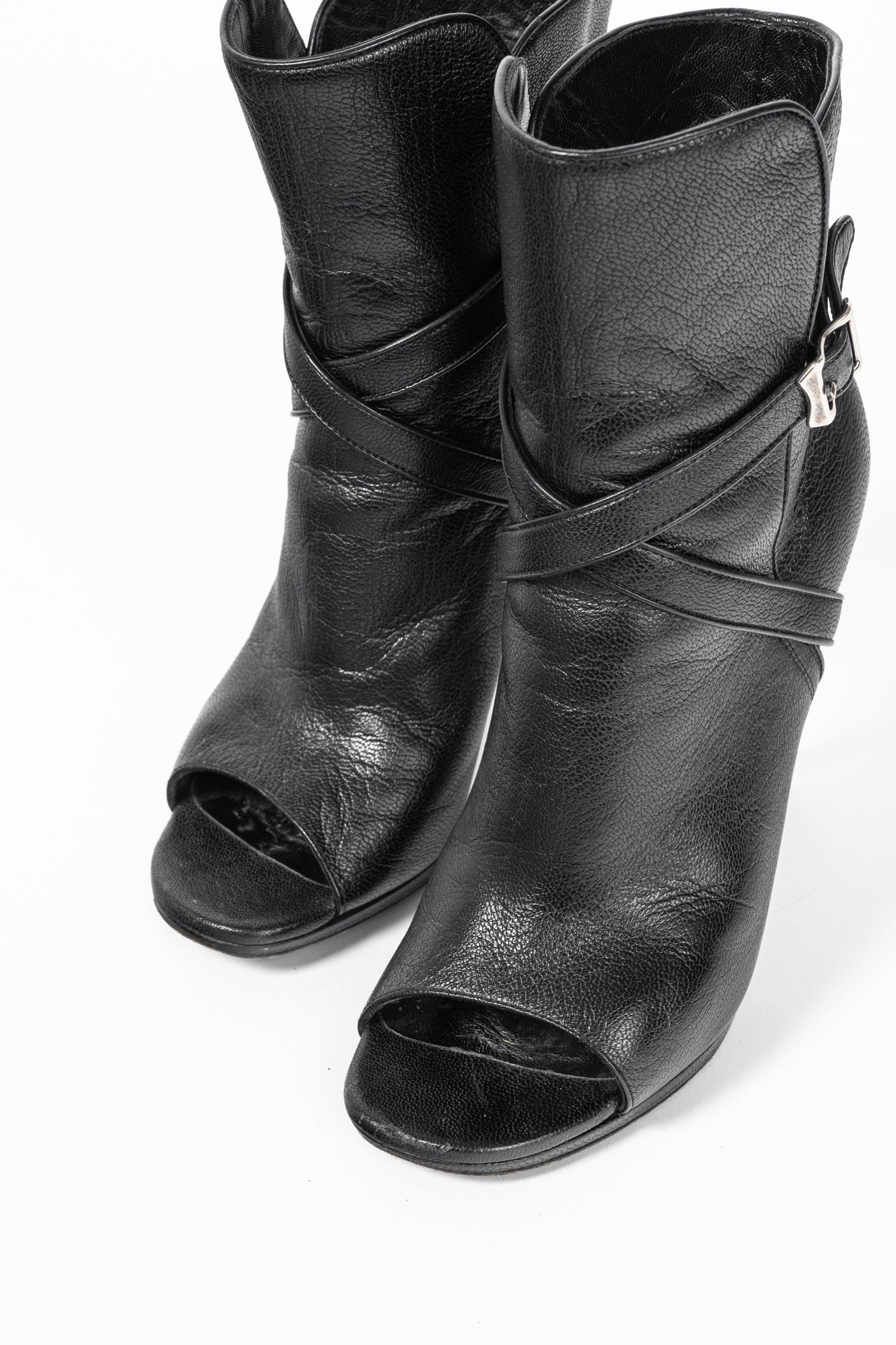 Saint Laurent Nero Leather Wraparound Open-Toe Booties