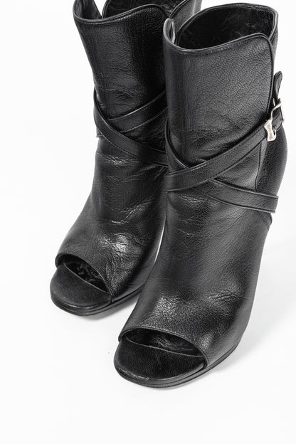 Saint Laurent Nero Leather Wraparound Open-Toe Booties