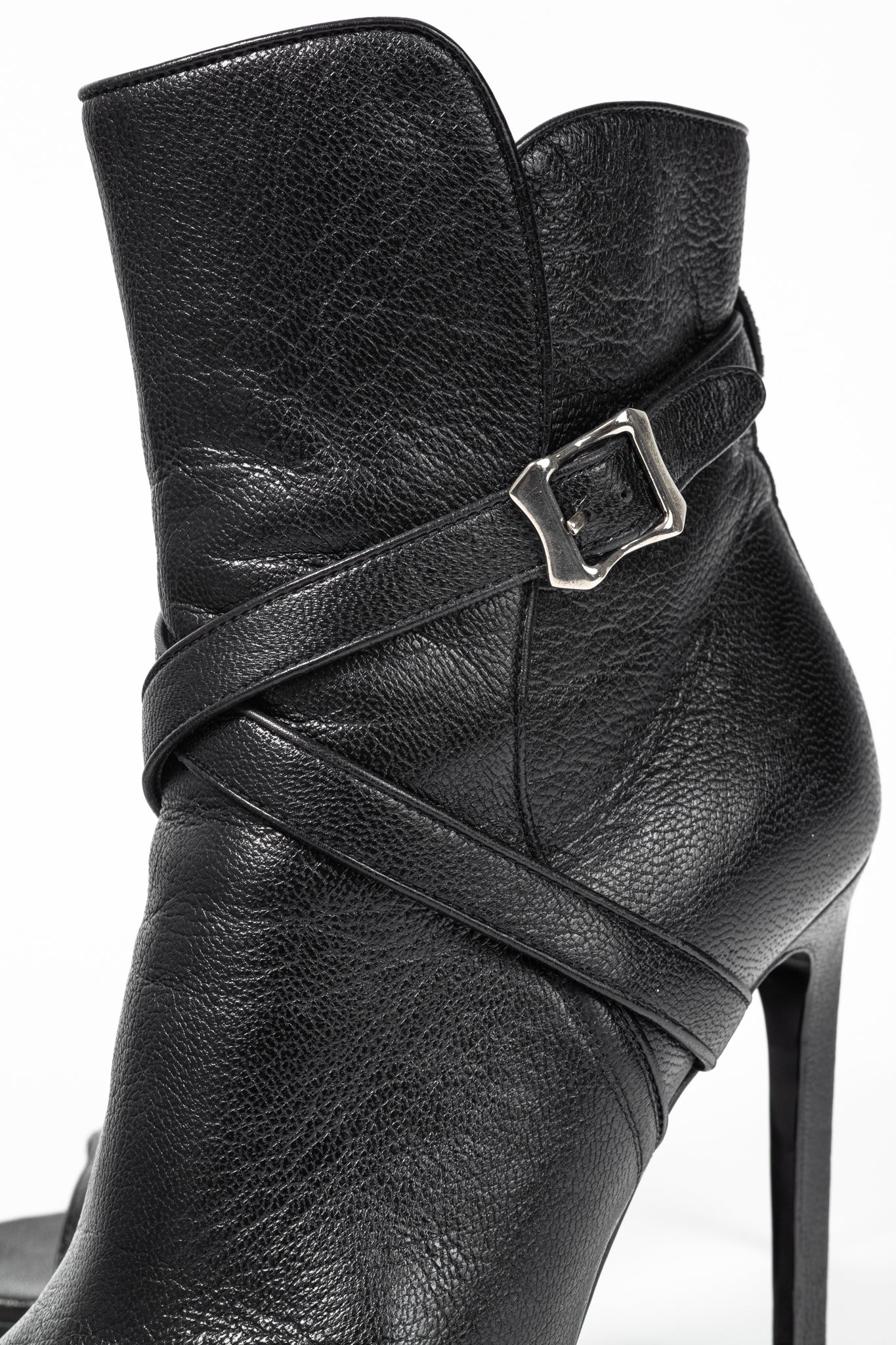 Saint Laurent Nero Leather Wraparound Open-Toe Booties