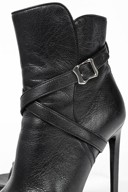 Saint Laurent Nero Leather Wraparound Open-Toe Booties