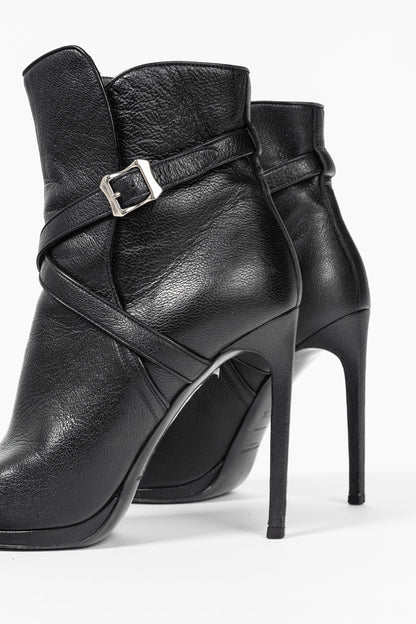 Saint Laurent Nero Leather Wraparound Open-Toe Booties