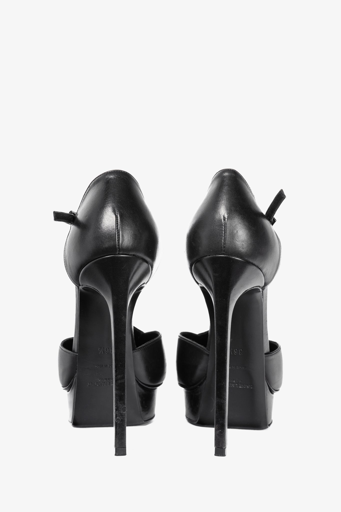 Saint Laurent Classic Janis 105 Black Leather Studded T-Strap Platform Pumps