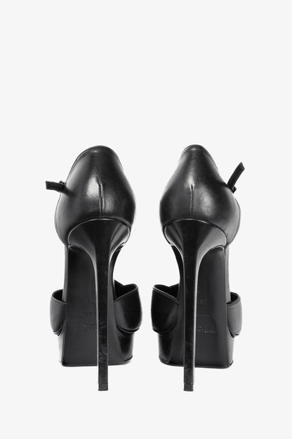 Saint Laurent Classic Janis 105 Black Leather Studded T-Strap Platform Pumps