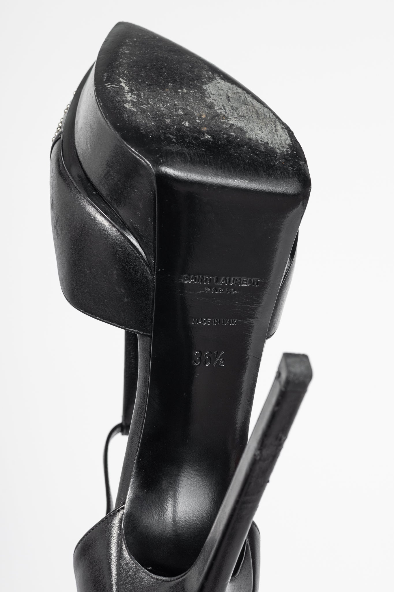 Saint Laurent Classic Janis 105 Black Leather Studded T-Strap Platform Pumps