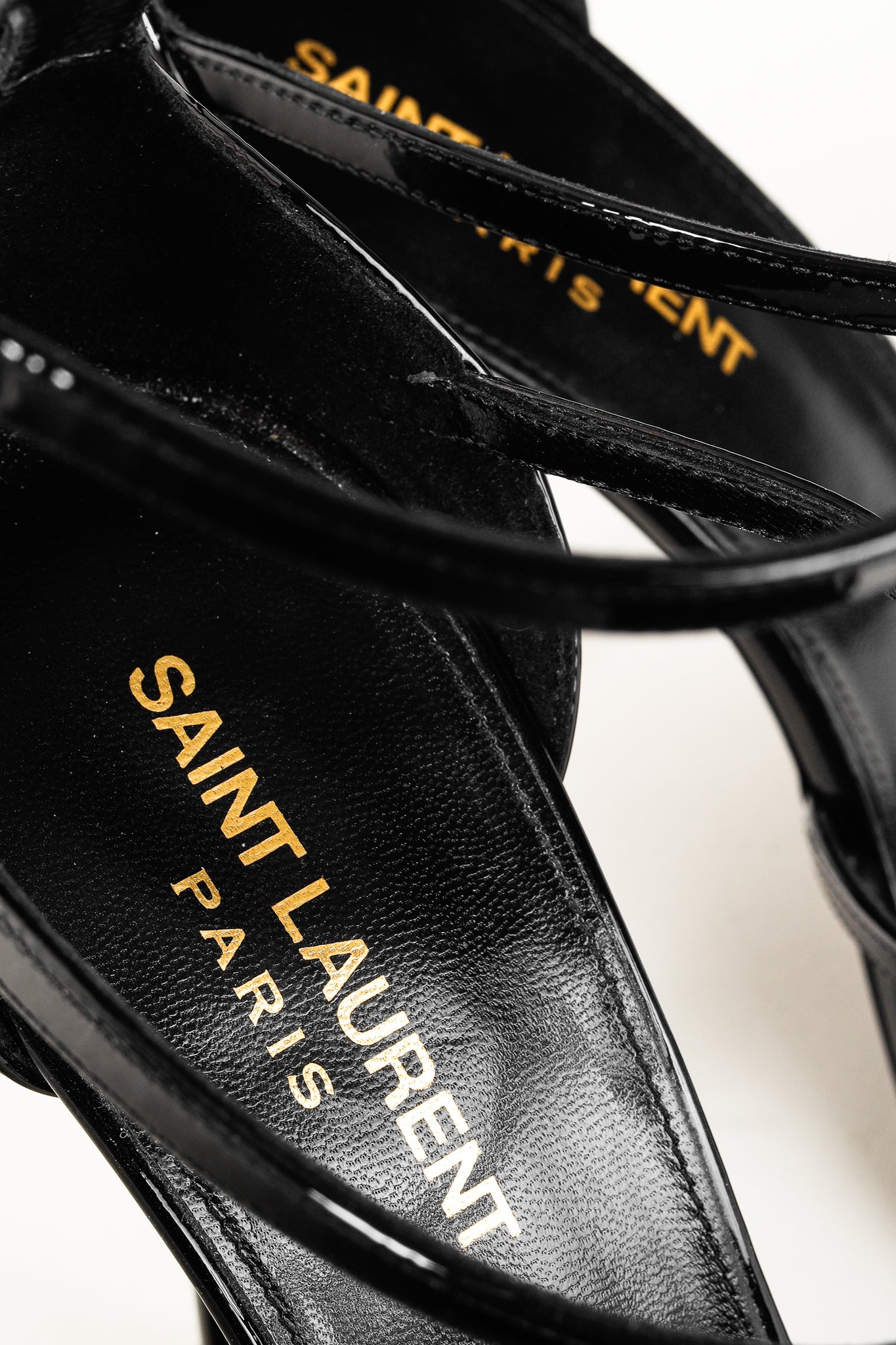 Saint Laurent Cassandra Sandal in Black Patent Leather