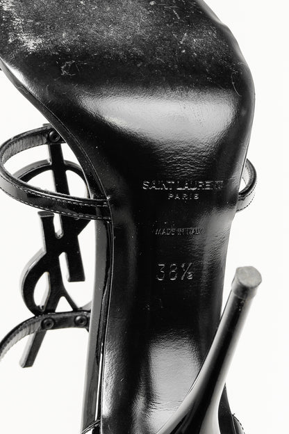 Saint Laurent Cassandra Sandal in Black Patent Leather