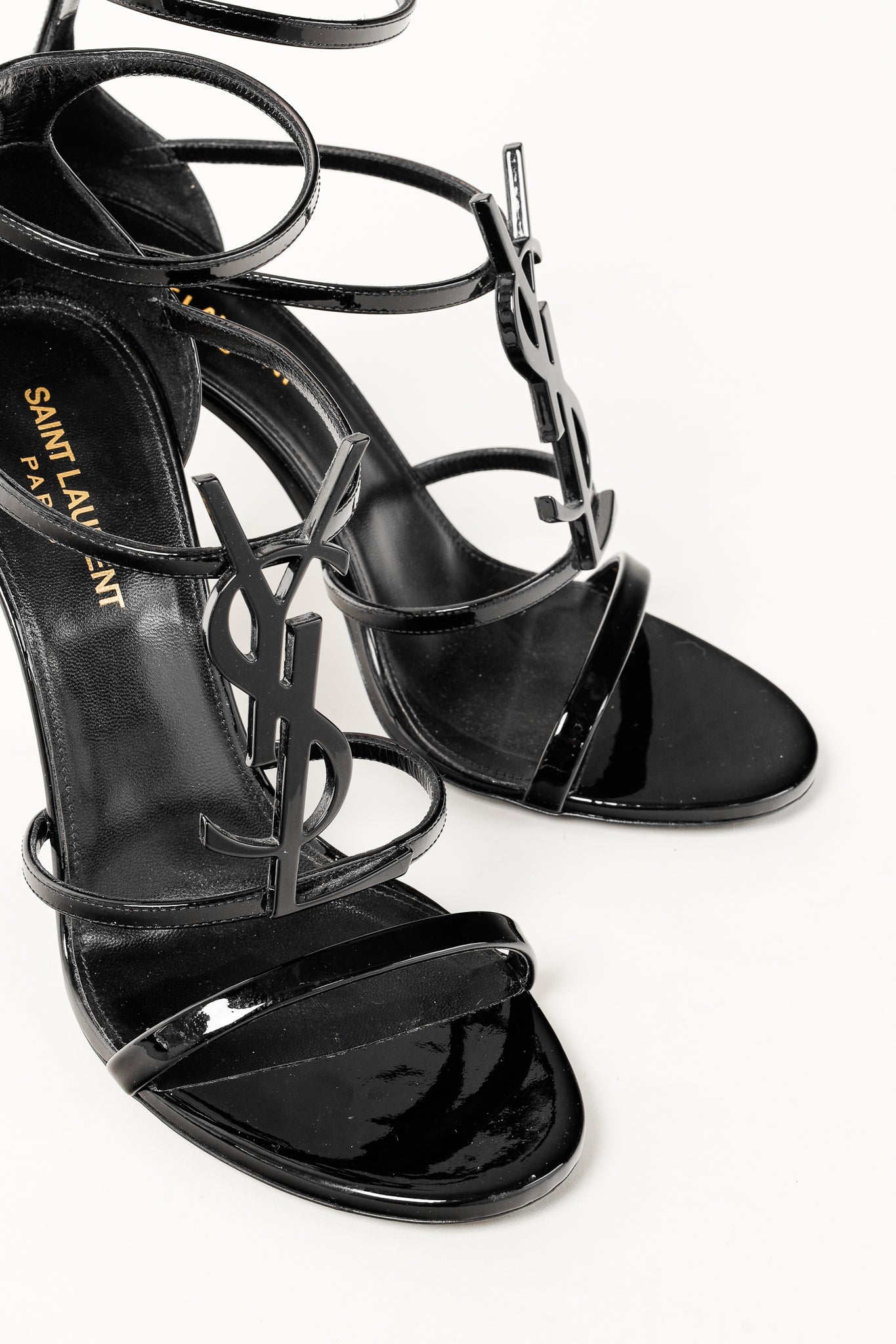 Saint Laurent Cassandra Sandal in Black Patent Leather