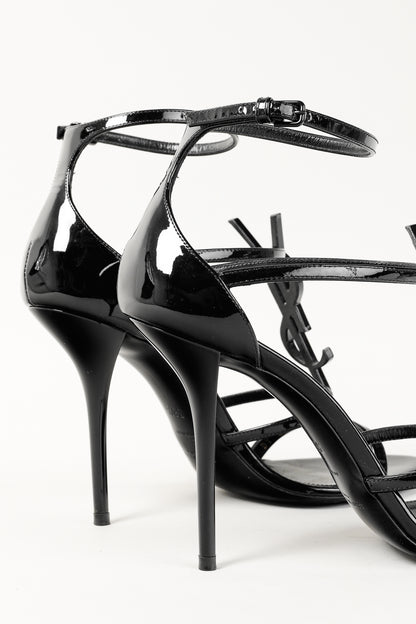 Saint Laurent Cassandra Sandal in Black Patent Leather