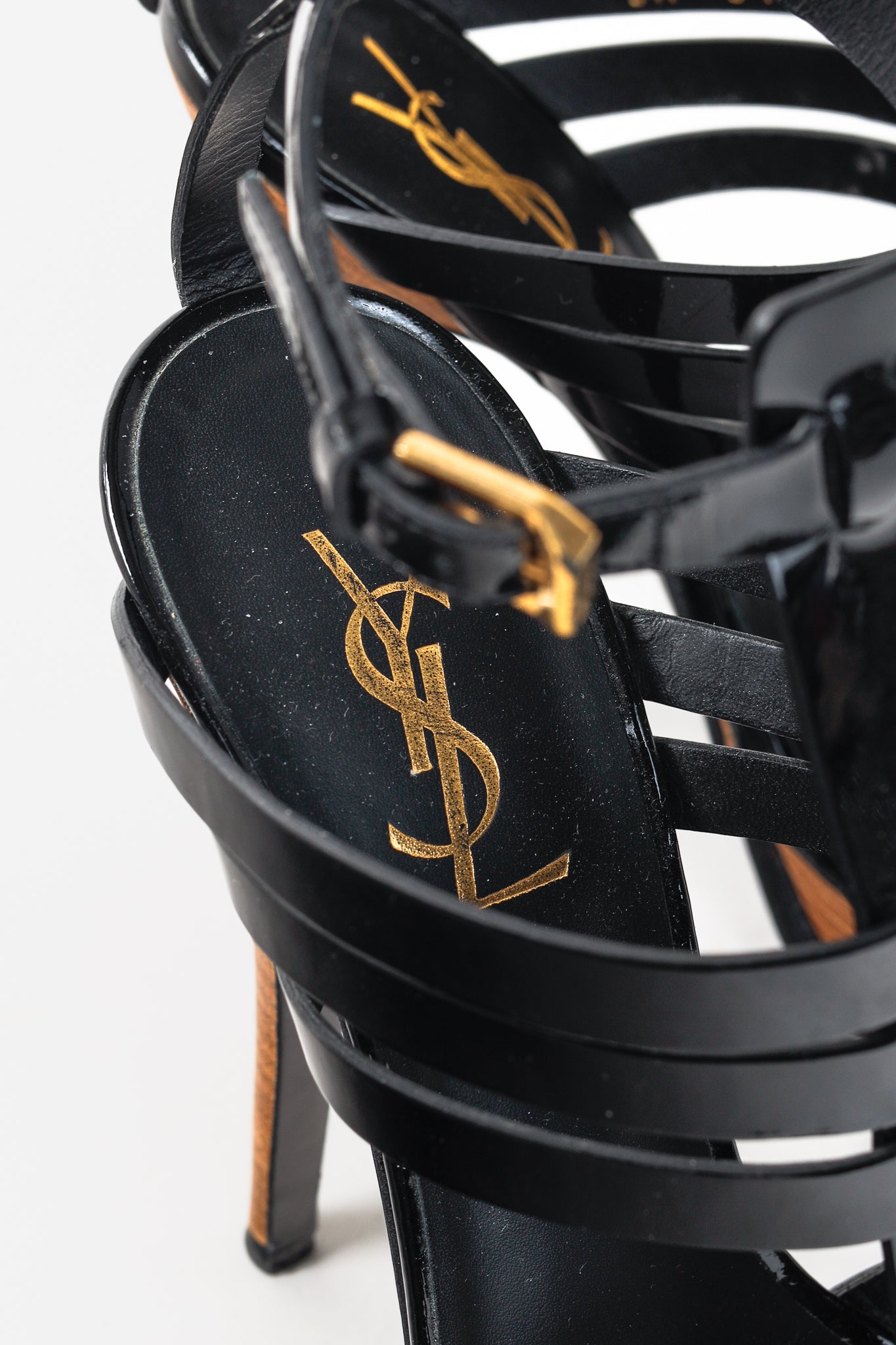 Saint Laurent Tribute Black Patent Leather Platform Sandals