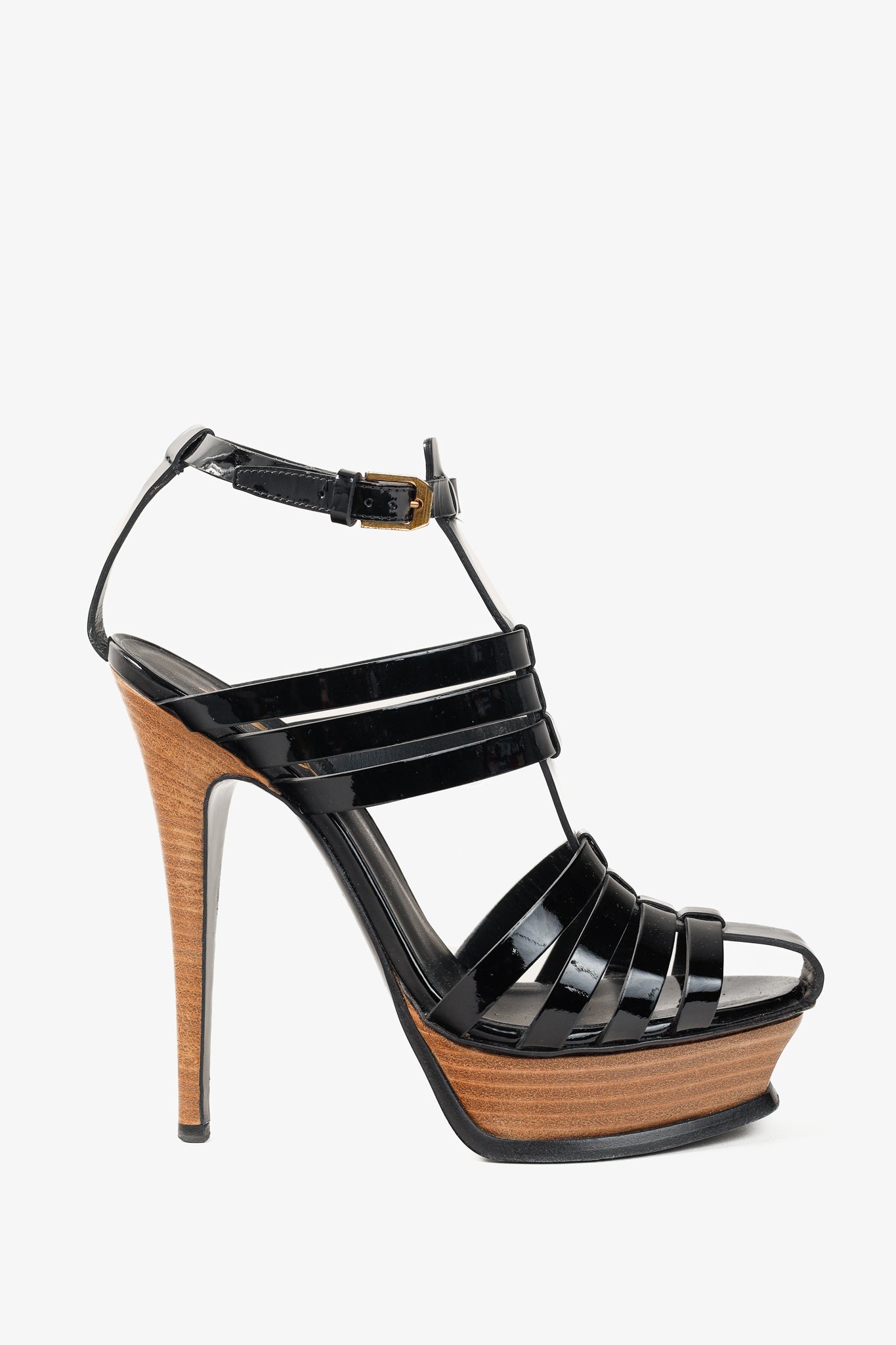 Saint Laurent Tribute Black Patent Leather Platform Sandals