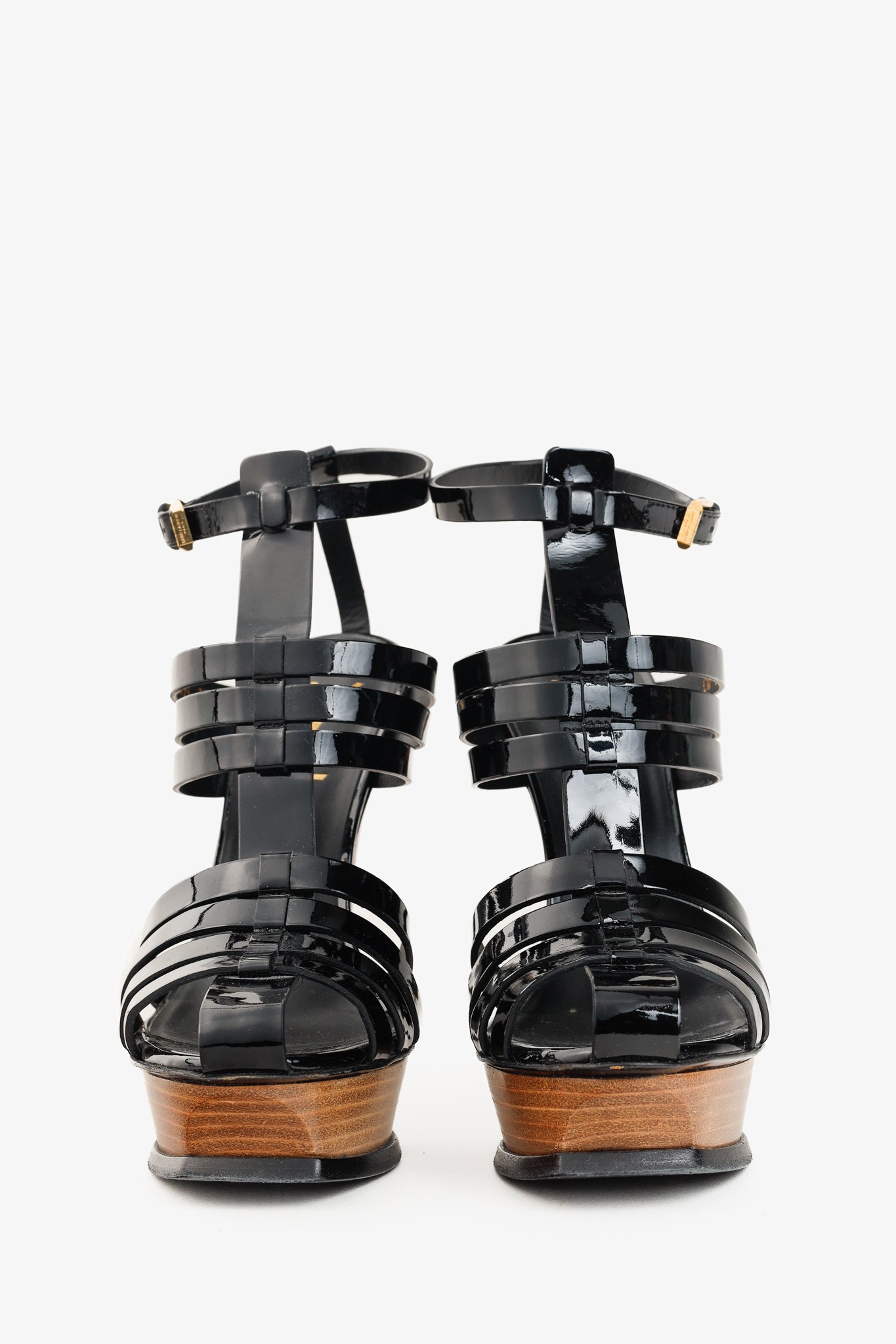 Saint Laurent Tribute Black Patent Leather Platform Sandals