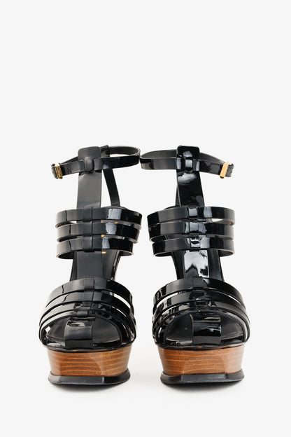 Saint Laurent Tribute Black Patent Leather Platform Sandals