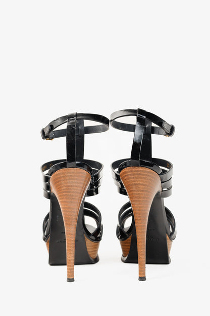 Saint Laurent Tribute Black Patent Leather Platform Sandals