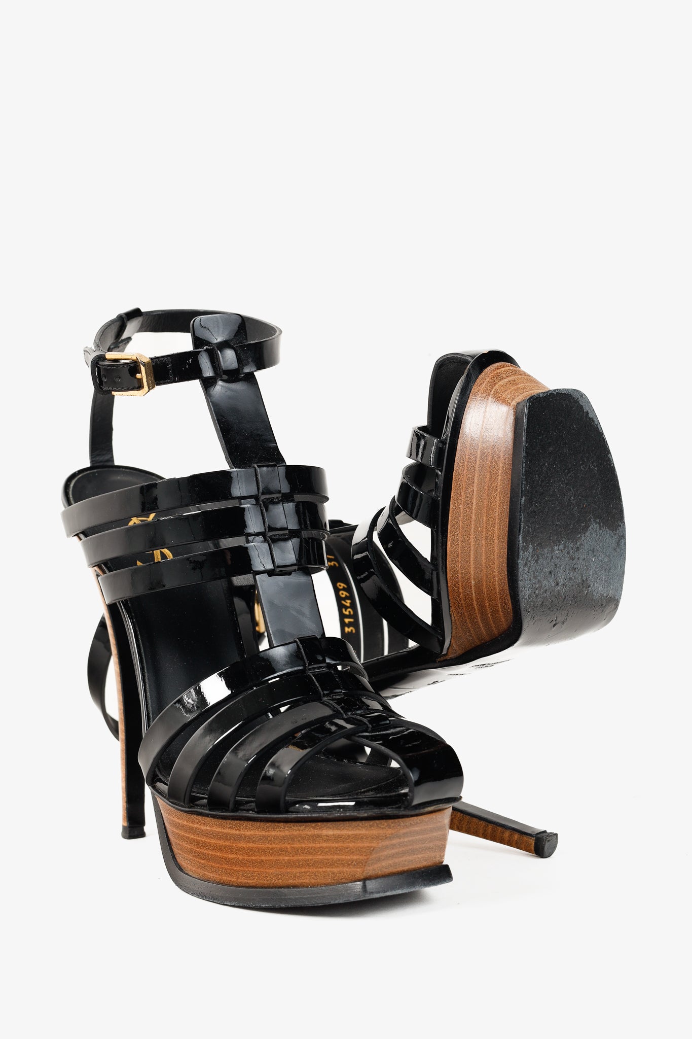 Saint Laurent Tribute Black Patent Leather Platform Sandals