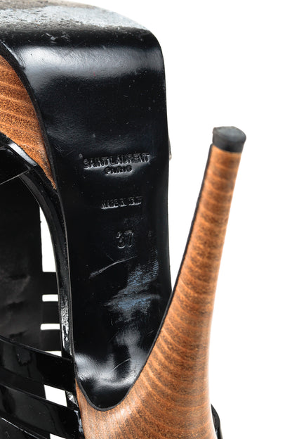 Saint Laurent Tribute Black Patent Leather Platform Sandals