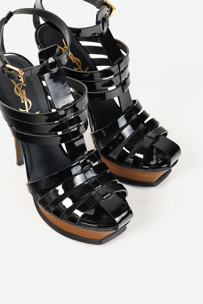 Saint Laurent Tribute Black Patent Leather Platform Sandals