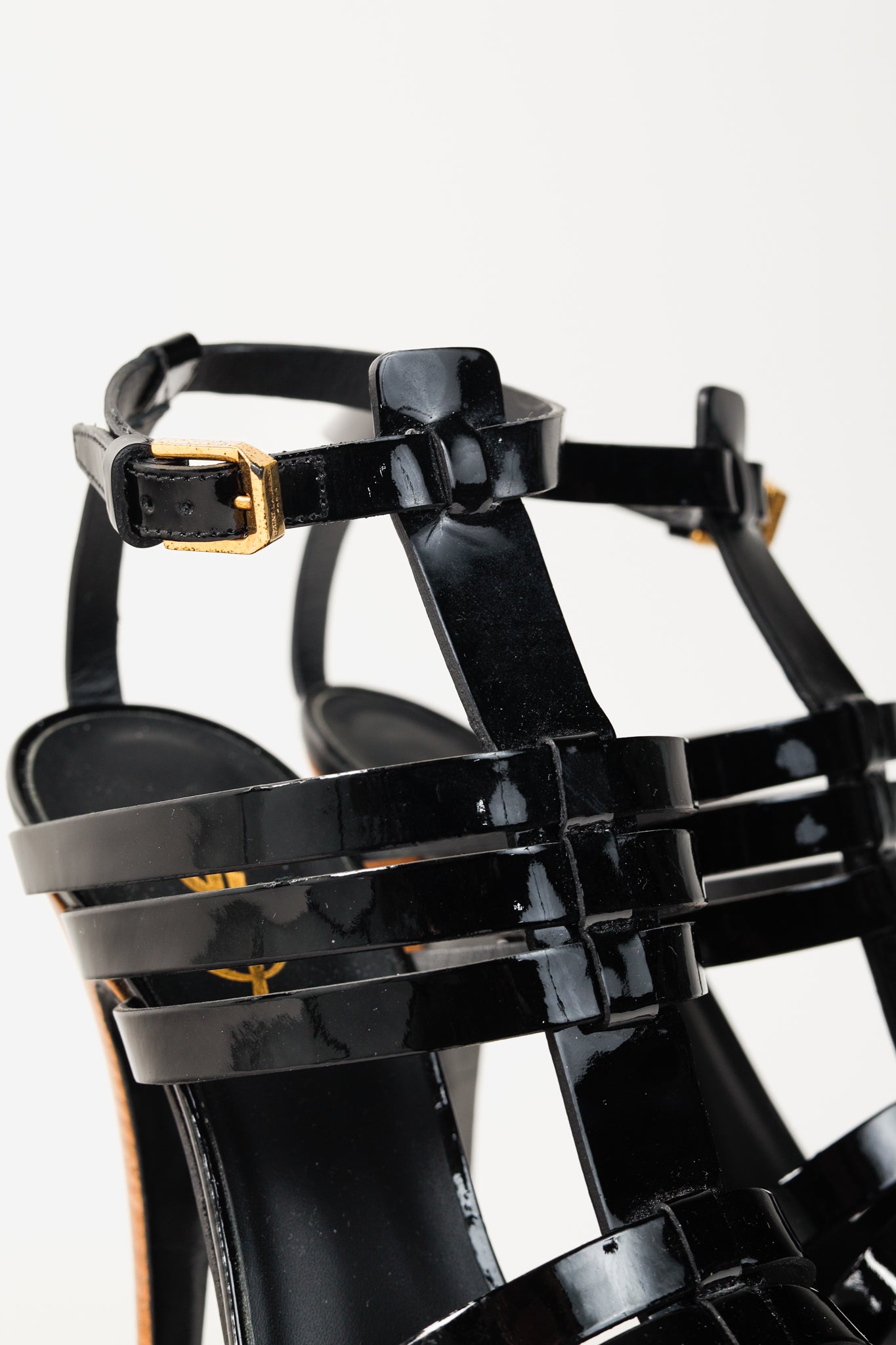 Saint Laurent Tribute Black Patent Leather Platform Sandals